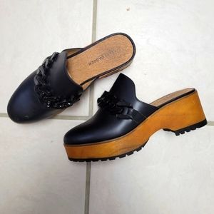 Kelsi Dagger Brooklyn | Black Leather Wooden Platform Clogs